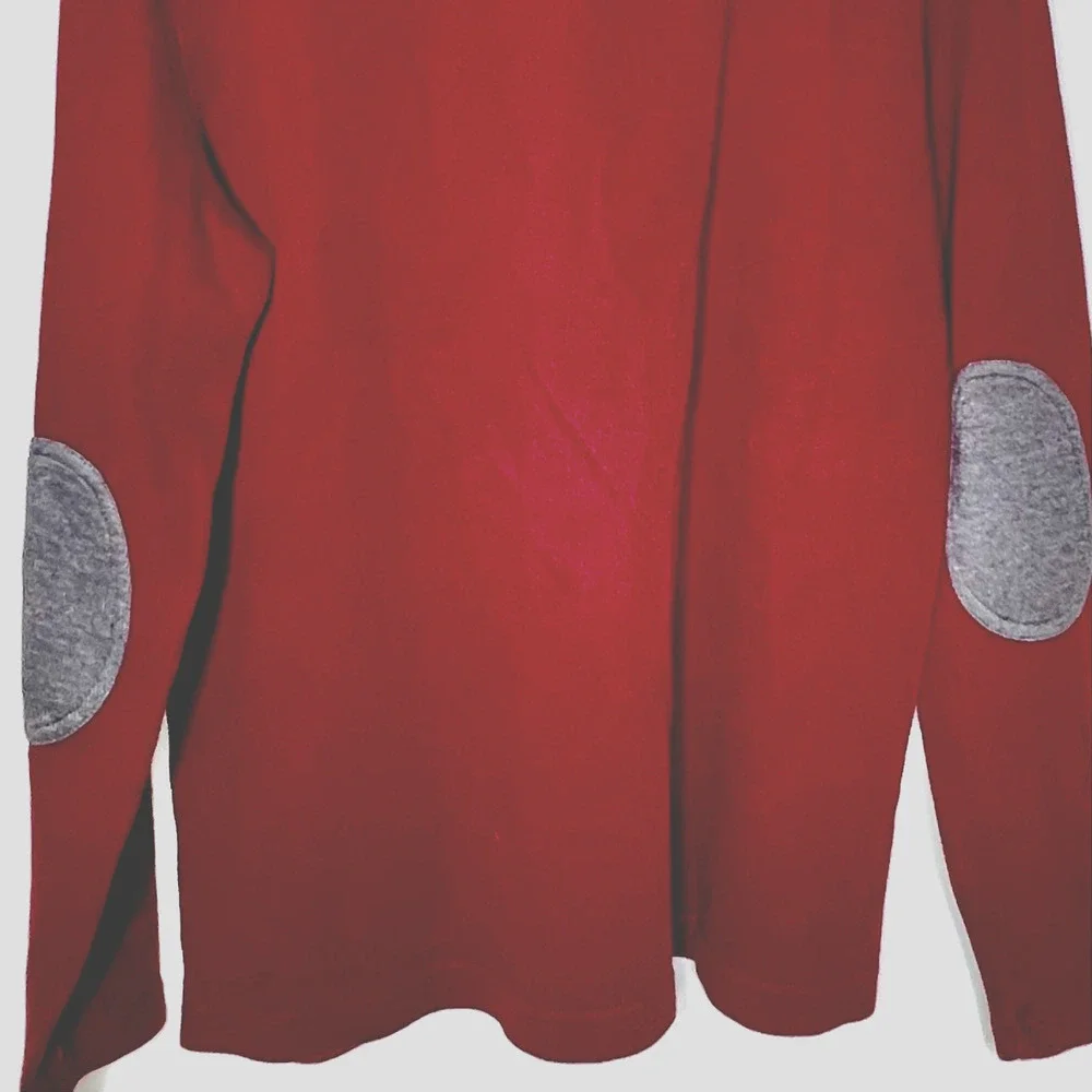 Banana Republic Sweater Men XL Burgundy Elbow Patch Cotton 1/4 Zip Outdoor Basic
